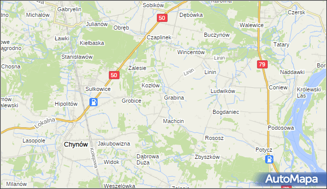 mapa Grabina gmina Chynów, Grabina gmina Chynów na mapie Targeo