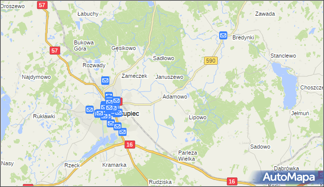 mapa Adamowo gmina Biskupiec, Adamowo gmina Biskupiec na mapie Targeo