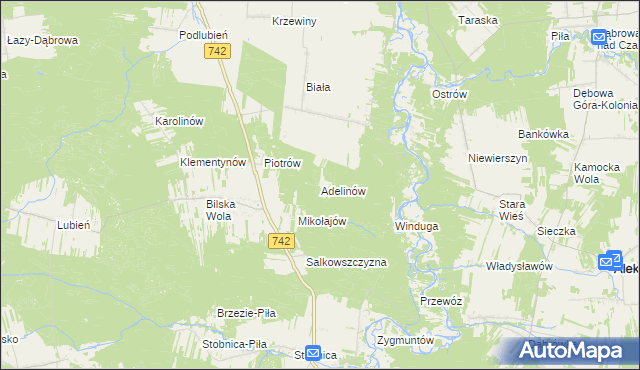 mapa Adelinów gmina Sulejów, Adelinów gmina Sulejów na mapie Targeo
