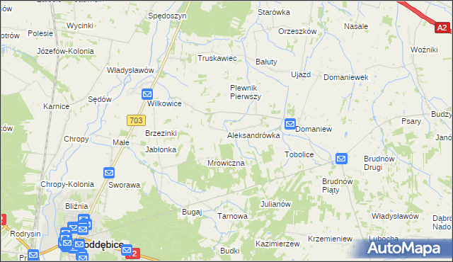 mapa Aleksandrówka gmina Dalików, Aleksandrówka gmina Dalików na mapie Targeo