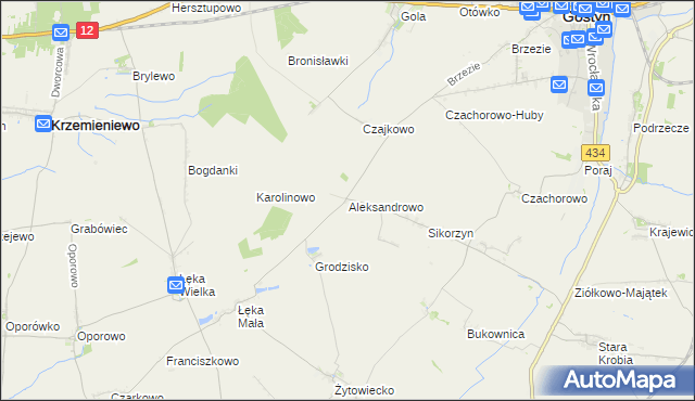 mapa Aleksandrowo gmina Gostyń, Aleksandrowo gmina Gostyń na mapie Targeo