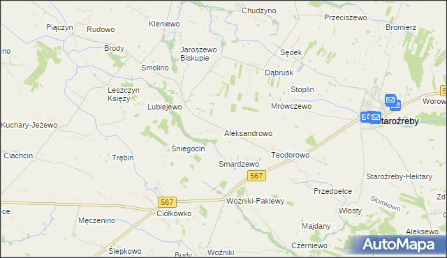 mapa Aleksandrowo gmina Staroźreby, Aleksandrowo gmina Staroźreby na mapie Targeo