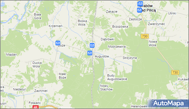 mapa Augustów gmina Grabów nad Pilicą, Augustów gmina Grabów nad Pilicą na mapie Targeo