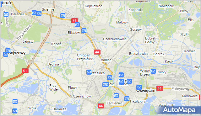 mapa Babice gmina Oświęcim, Babice gmina Oświęcim na mapie Targeo