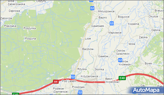 mapa Baczków gmina Bochnia, Baczków gmina Bochnia na mapie Targeo