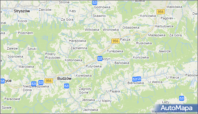 mapa Baczyn gmina Budzów, Baczyn gmina Budzów na mapie Targeo