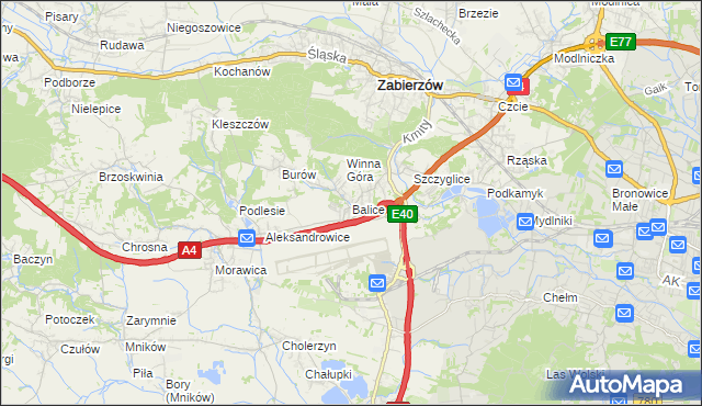 mapa Balice gmina Zabierzów, Balice gmina Zabierzów na mapie Targeo