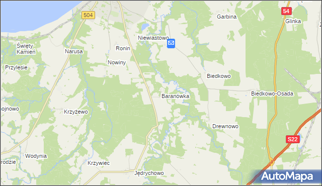 mapa Baranówka gmina Frombork, Baranówka gmina Frombork na mapie Targeo