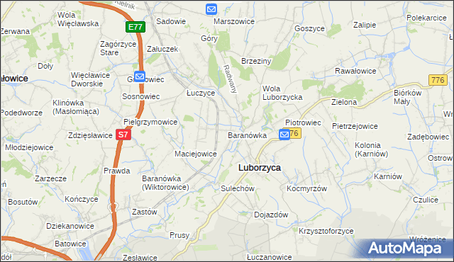 mapa Baranówka gmina Kocmyrzów-Luborzyca, Baranówka gmina Kocmyrzów-Luborzyca na mapie Targeo