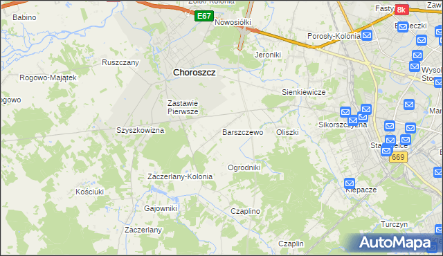 mapa Barszczewo gmina Choroszcz, Barszczewo gmina Choroszcz na mapie Targeo