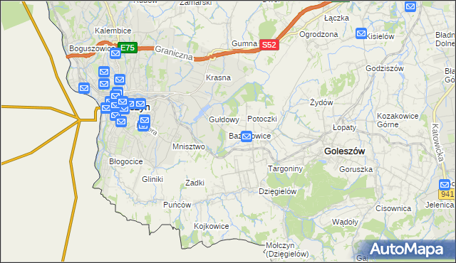 mapa Bażanowice, Bażanowice na mapie Targeo