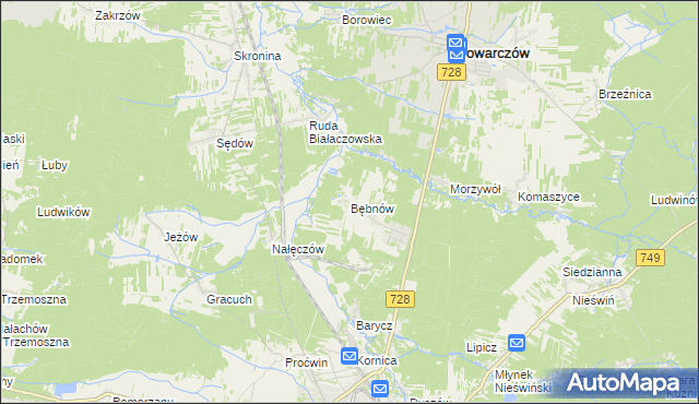 mapa Bębnów gmina Gowarczów, Bębnów gmina Gowarczów na mapie Targeo