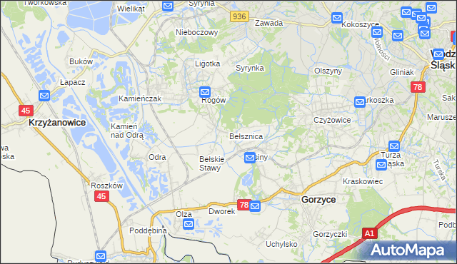 mapa Bełsznica, Bełsznica na mapie Targeo