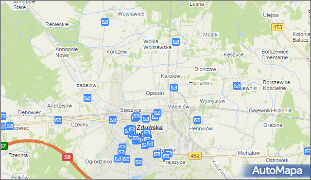 mapa Beniaminów gmina Zduńska Wola, Beniaminów gmina Zduńska Wola na mapie Targeo