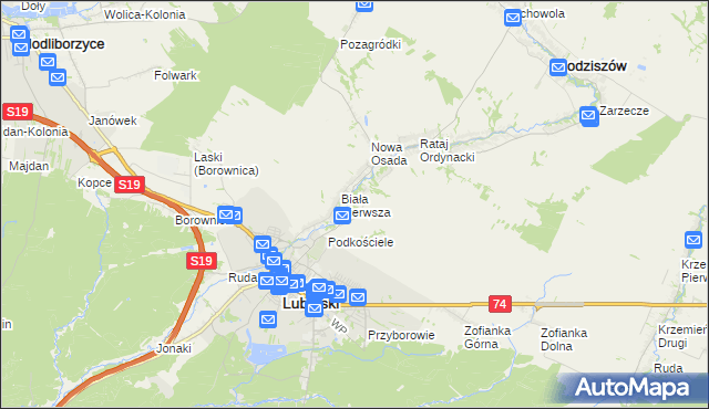 mapa Biała Druga gmina Janów Lubelski, Biała Druga gmina Janów Lubelski na mapie Targeo