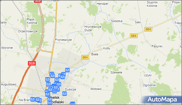 mapa Biała gmina Bielsk Podlaski, Biała gmina Bielsk Podlaski na mapie Targeo