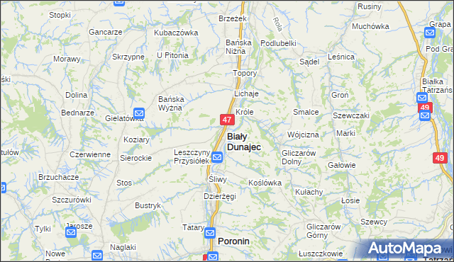 mapa Biały Dunajec, Biały Dunajec na mapie Targeo
