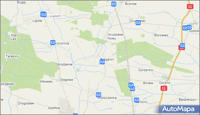mapa Bieganin, Bieganin na mapie Targeo