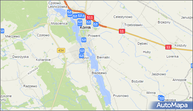 mapa Biernatki gmina Kórnik, Biernatki gmina Kórnik na mapie Targeo