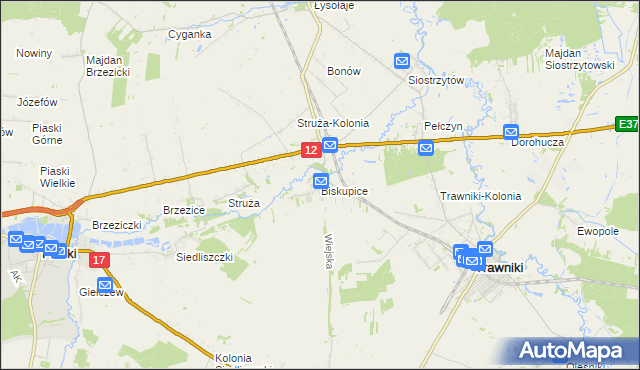 mapa Biskupice gmina Trawniki, Biskupice gmina Trawniki na mapie Targeo
