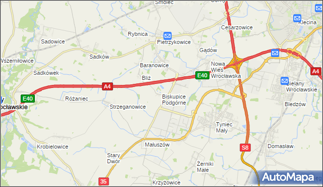 mapa Biskupice Podgórne, Biskupice Podgórne na mapie Targeo