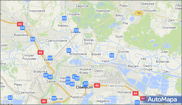 mapa Bobrek gmina Chełmek, Bobrek gmina Chełmek na mapie Targeo