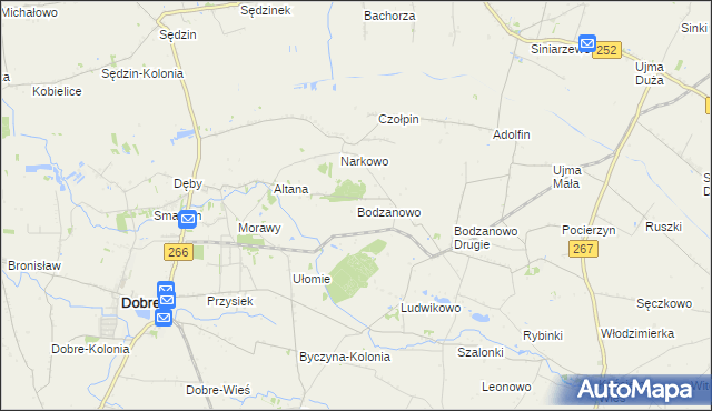 mapa Bodzanowo gmina Dobre, Bodzanowo gmina Dobre na mapie Targeo
