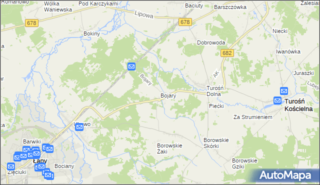 mapa Bojary gmina Turośń Kościelna, Bojary gmina Turośń Kościelna na mapie Targeo