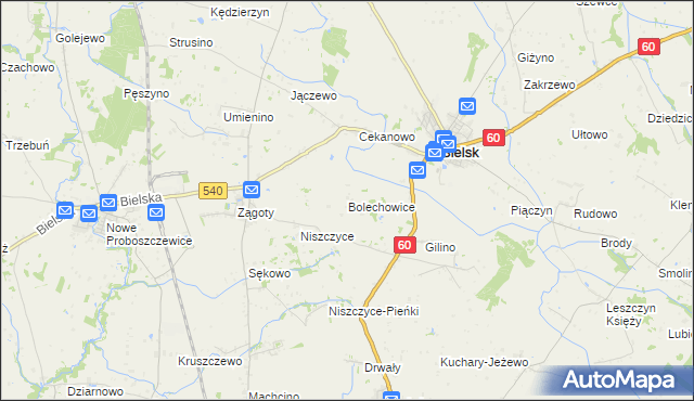 mapa Bolechowice gmina Bielsk, Bolechowice gmina Bielsk na mapie Targeo