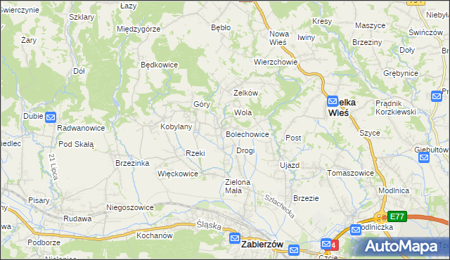 mapa Bolechowice gmina Zabierzów, Bolechowice gmina Zabierzów na mapie Targeo