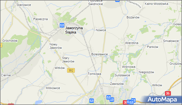 mapa Bolesławice gmina Jaworzyna Śląska, Bolesławice gmina Jaworzyna Śląska na mapie Targeo