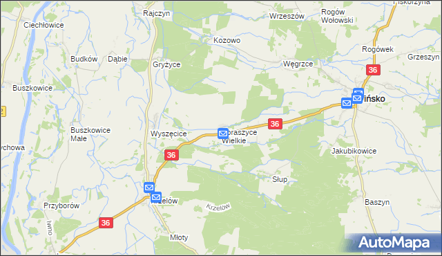 mapa Boraszyce Wielkie, Boraszyce Wielkie na mapie Targeo