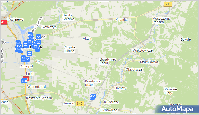 mapa Boratyniec Lacki, Boratyniec Lacki na mapie Targeo