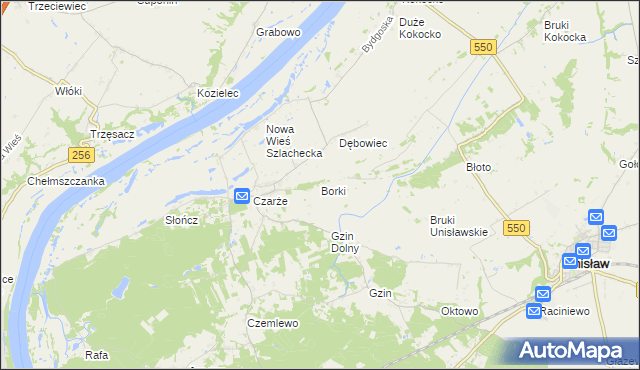 mapa Borki gmina Dąbrowa Chełmińska, Borki gmina Dąbrowa Chełmińska na mapie Targeo