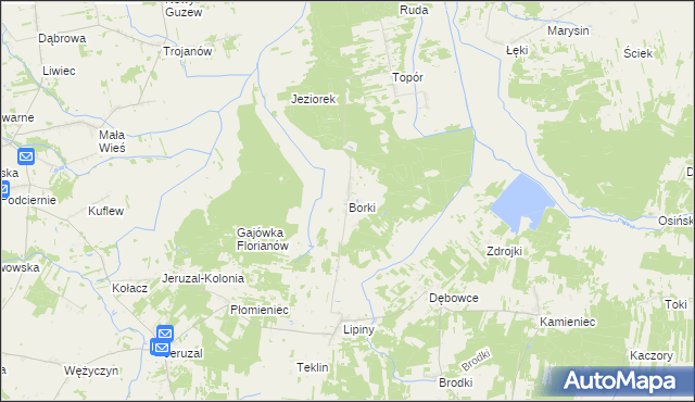 mapa Borki gmina Mrozy, Borki gmina Mrozy na mapie Targeo