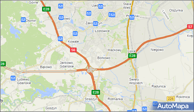 mapa Borkowo gmina Pruszcz Gdański, Borkowo gmina Pruszcz Gdański na mapie Targeo