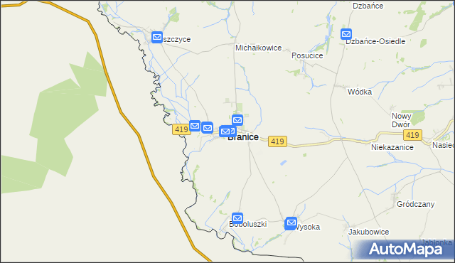 mapa Branice powiat głubczycki, Branice powiat głubczycki na mapie Targeo