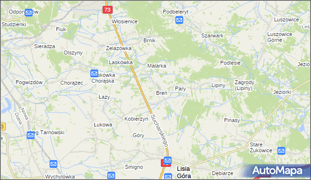 mapa Breń gmina Lisia Góra, Breń gmina Lisia Góra na mapie Targeo