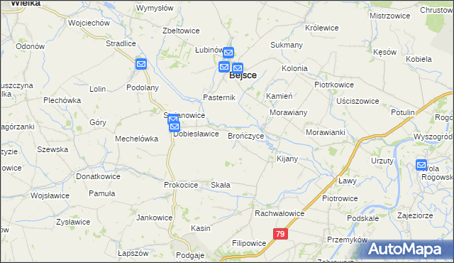mapa Brończyce gmina Bejsce, Brończyce gmina Bejsce na mapie Targeo