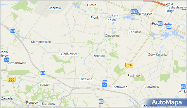 mapa Bronice gmina Nałęczów, Bronice gmina Nałęczów na mapie Targeo