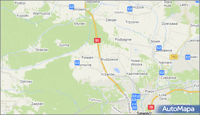 mapa Brudzowice, Brudzowice na mapie Targeo