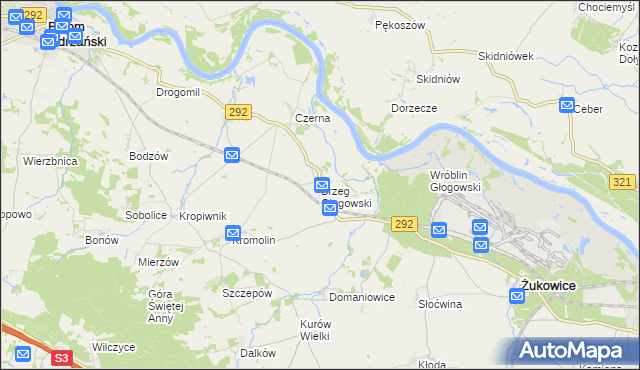 mapa Brzeg Głogowski, Brzeg Głogowski na mapie Targeo