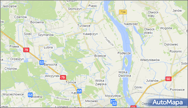 mapa Brześce gmina Góra Kalwaria, Brześce gmina Góra Kalwaria na mapie Targeo