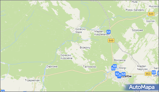 mapa Brzeziny gmina Józefów, Brzeziny gmina Józefów na mapie Targeo