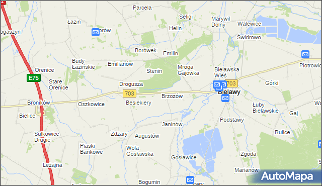 mapa Brzozów gmina Bielawy, Brzozów gmina Bielawy na mapie Targeo