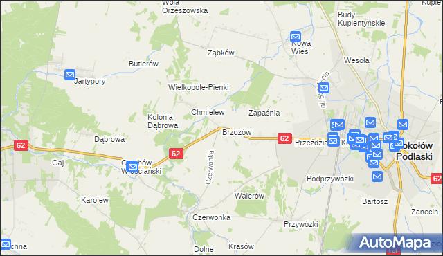 mapa Brzozów gmina Sokołów Podlaski, Brzozów gmina Sokołów Podlaski na mapie Targeo