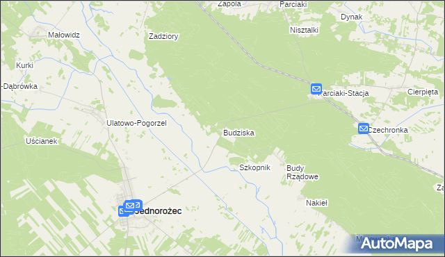 mapa Budziska gmina Jednorożec, Budziska gmina Jednorożec na mapie Targeo