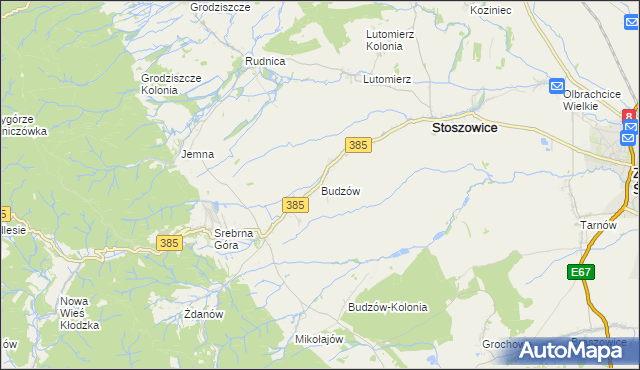 mapa Budzów gmina Stoszowice, Budzów gmina Stoszowice na mapie Targeo