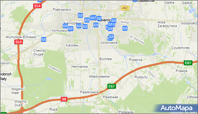 mapa Bychlew, Bychlew na mapie Targeo