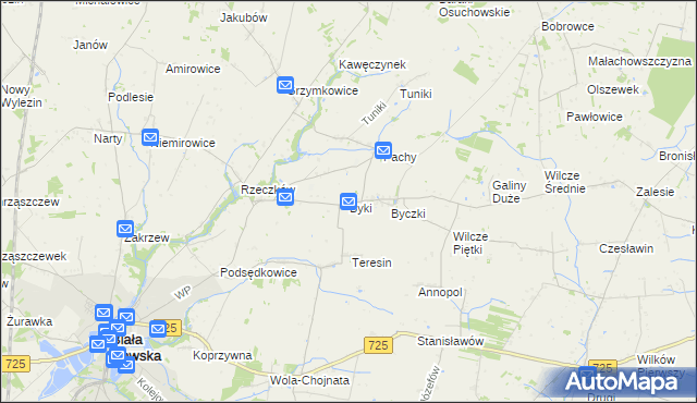 mapa Byki gmina Biała Rawska, Byki gmina Biała Rawska na mapie Targeo